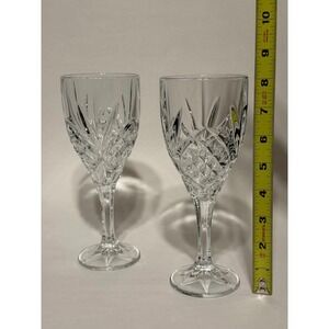 Vintage Crystal Godlinger Dublin Wine Glasses Set of 2 Diamond Cut Goblets